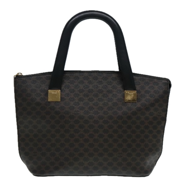 CELINE Macadam Canvas Hand Bag PVC Leather Black Gold Auth 91011 - Picture 13 of 16